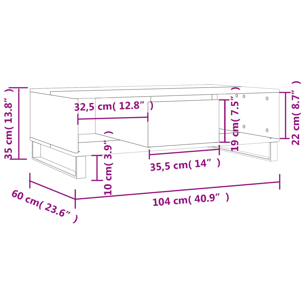 vidaXL Salongbord hvit 104x60x35 cm konstruert tre