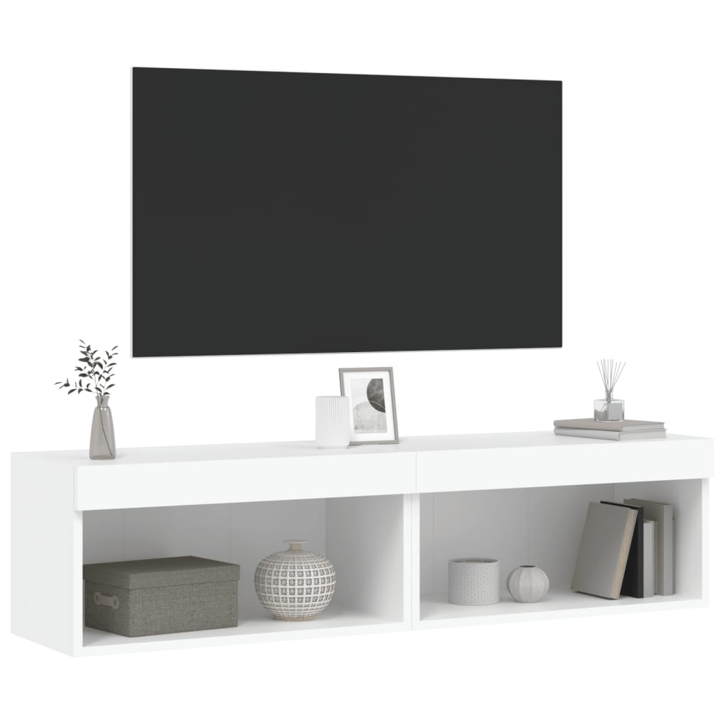 vidaXL TV-benk med med LED-lys 2 stk hvit 60x30x30 cm