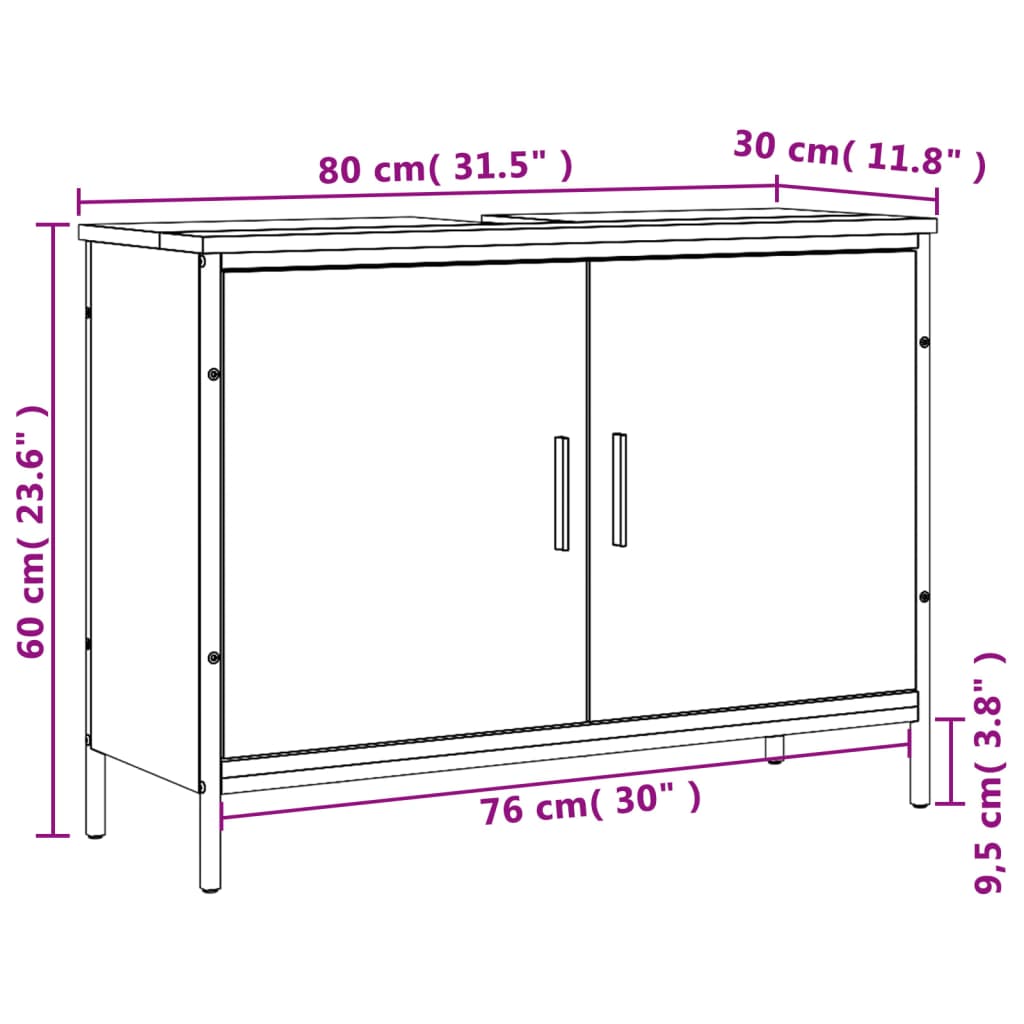 vidaXL Servantskap grå sonoma 80x30x60 cm konstruert tre