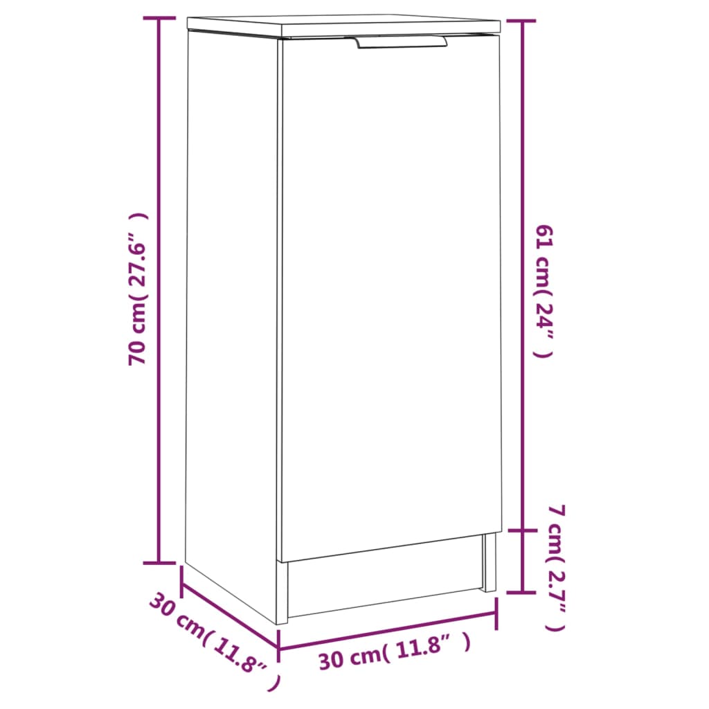 vidaXL Skjenk hvit 30x30x70 cm konstruert tre