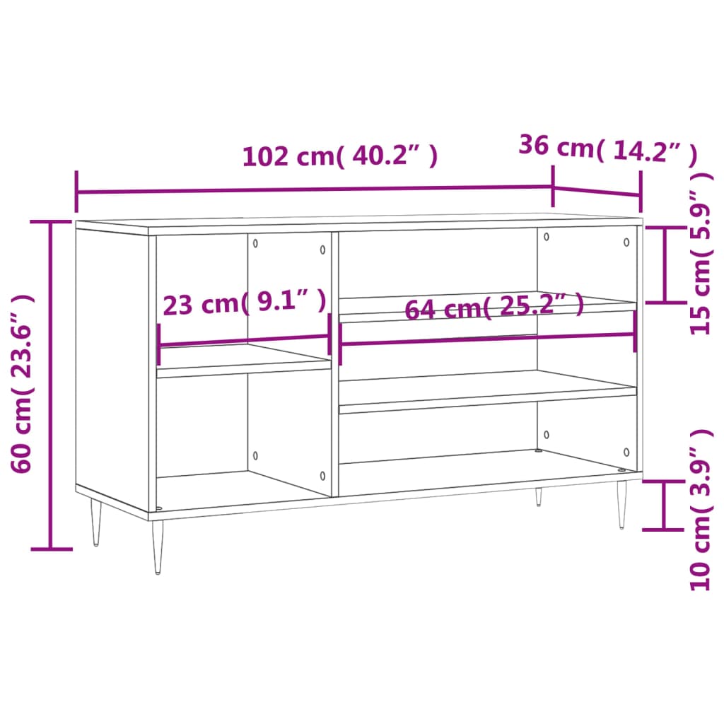 vidaXL Skoskap høyglans hvit 102x36x60 cm konstruert tre