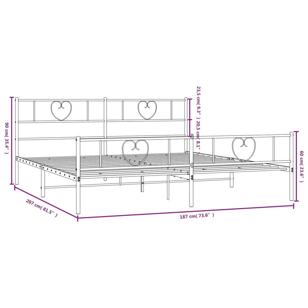 vidaXL Sengeramme i metall uten madrass med fotgavl svart 180x200 cm