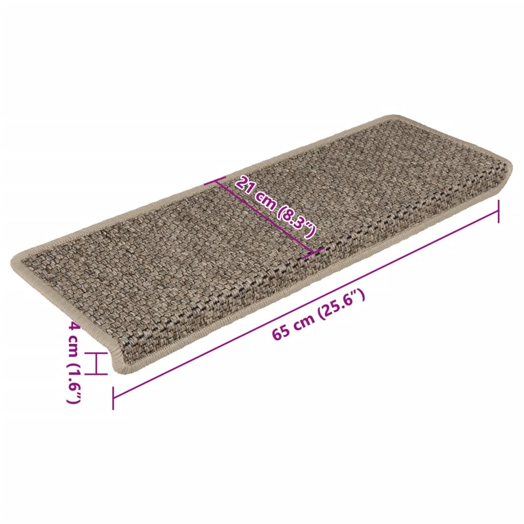 vidaXL Selvklebende trappematter sisal 15 stk 65x21x4 cm mørk beige