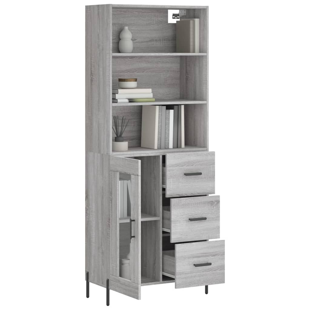 vidaXL Highboard grå sonoma 69,5x34x180 cm konstruert tre