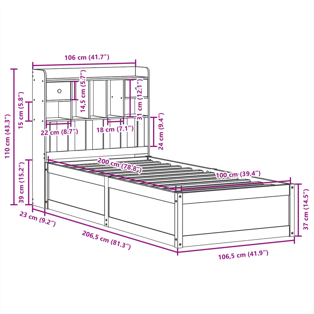 vidaXL Sengeramme uten madrass hvit 100x200 cm heltre furu