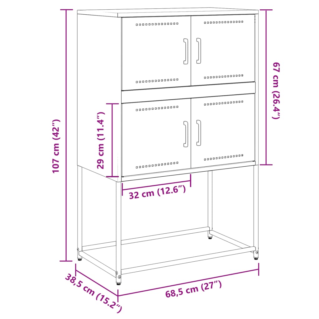 vidaXL Skjenk rosa 68,5x38,5x107 cm stål