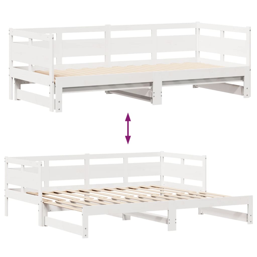 vidaXL Uttrekkbar dagseng med skuffer hvit 80x200 cm heltre furu