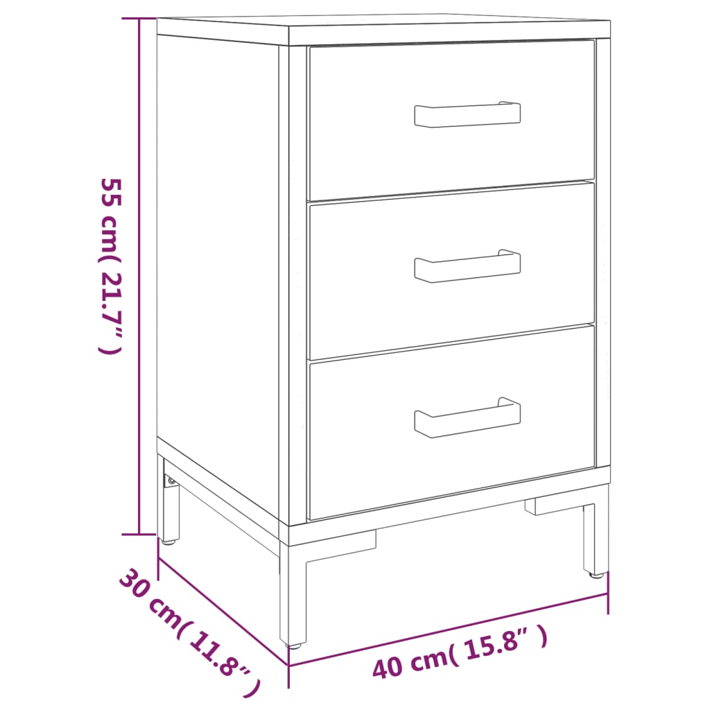 vidaXL Nattbord svart 40x30x55 cm gjenvunnet heltre furu