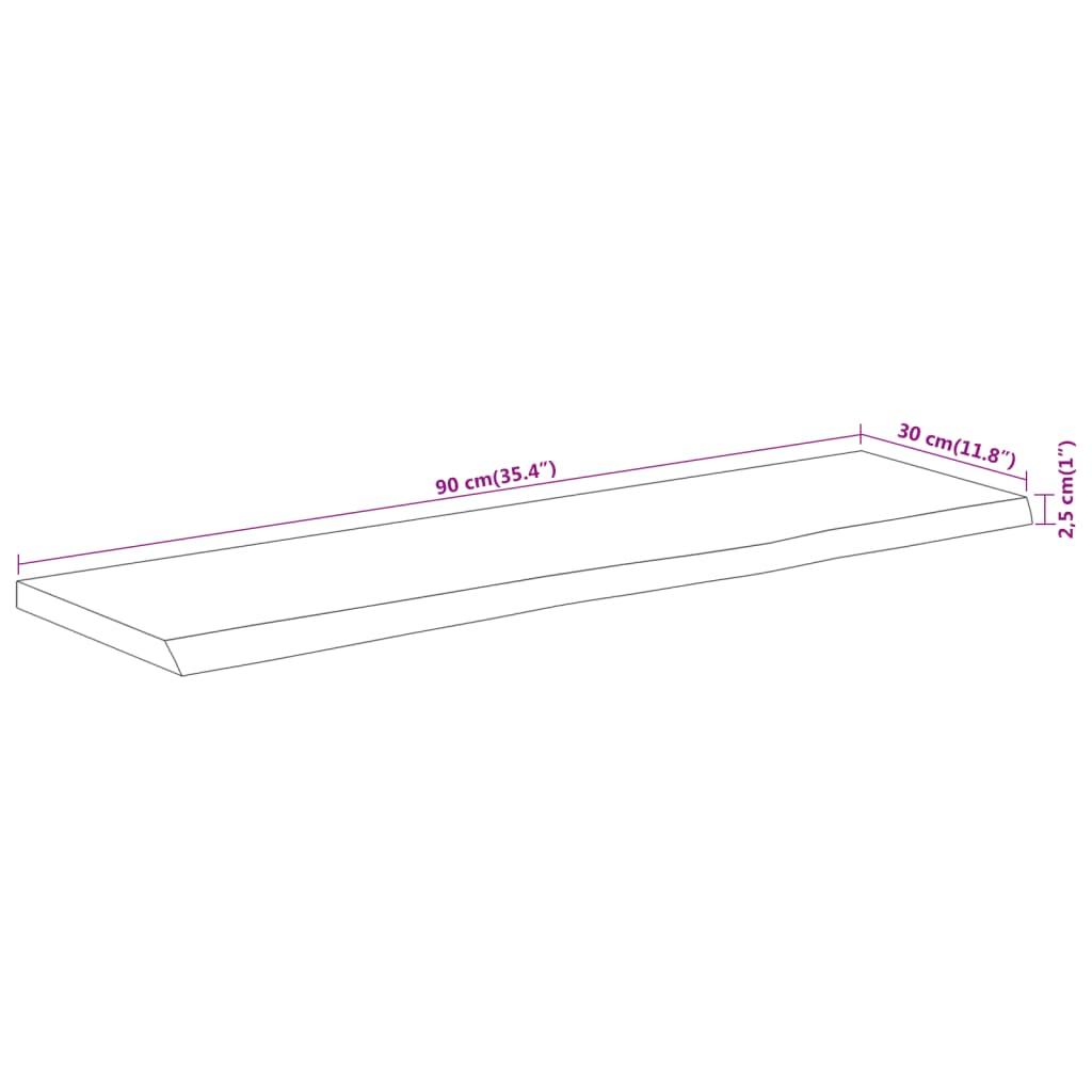 vidaXL Vegghylle 90x30x2,5 cm rektangulær heltre akasie naturlig kant