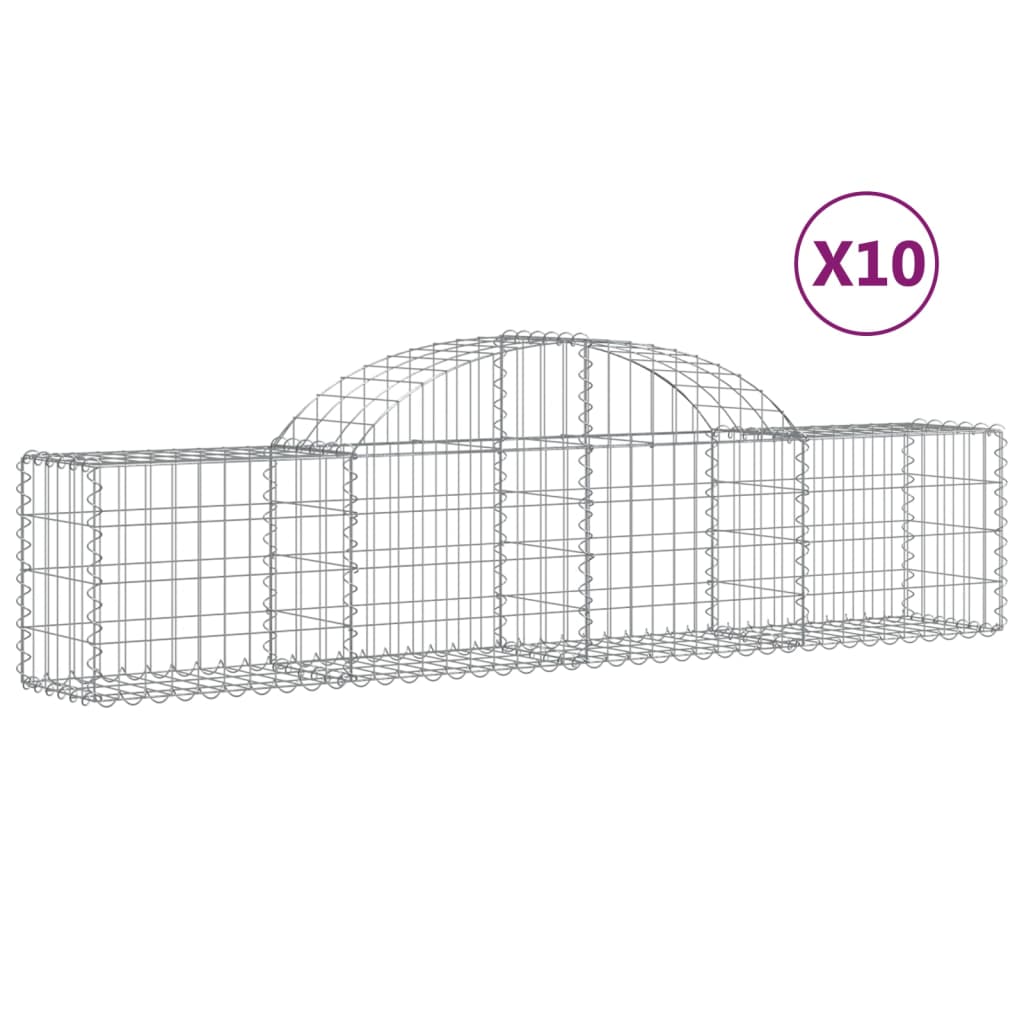 vidaXL Gabionkurver buede 10 stk 200x30x40/60 cm galvanisert jern