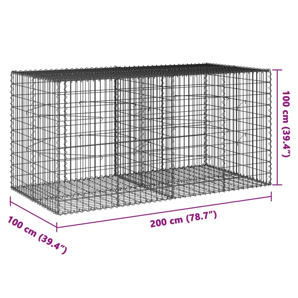 vidaXL Gabionkurv med deksel 200x100x100 cm galvanisert jern