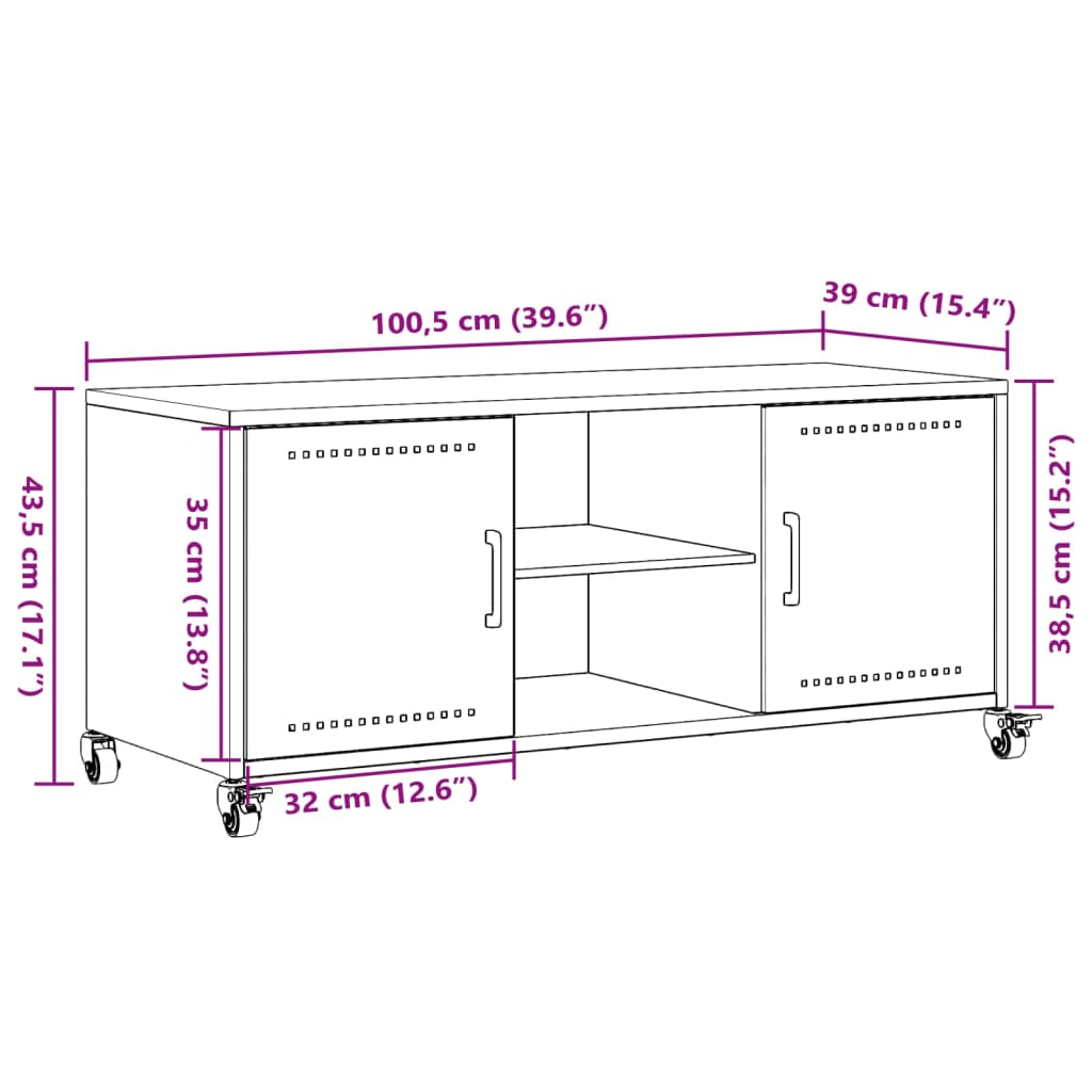 vidaXL TV-benk olivengrønn 100,5x39x43,5 cm stål