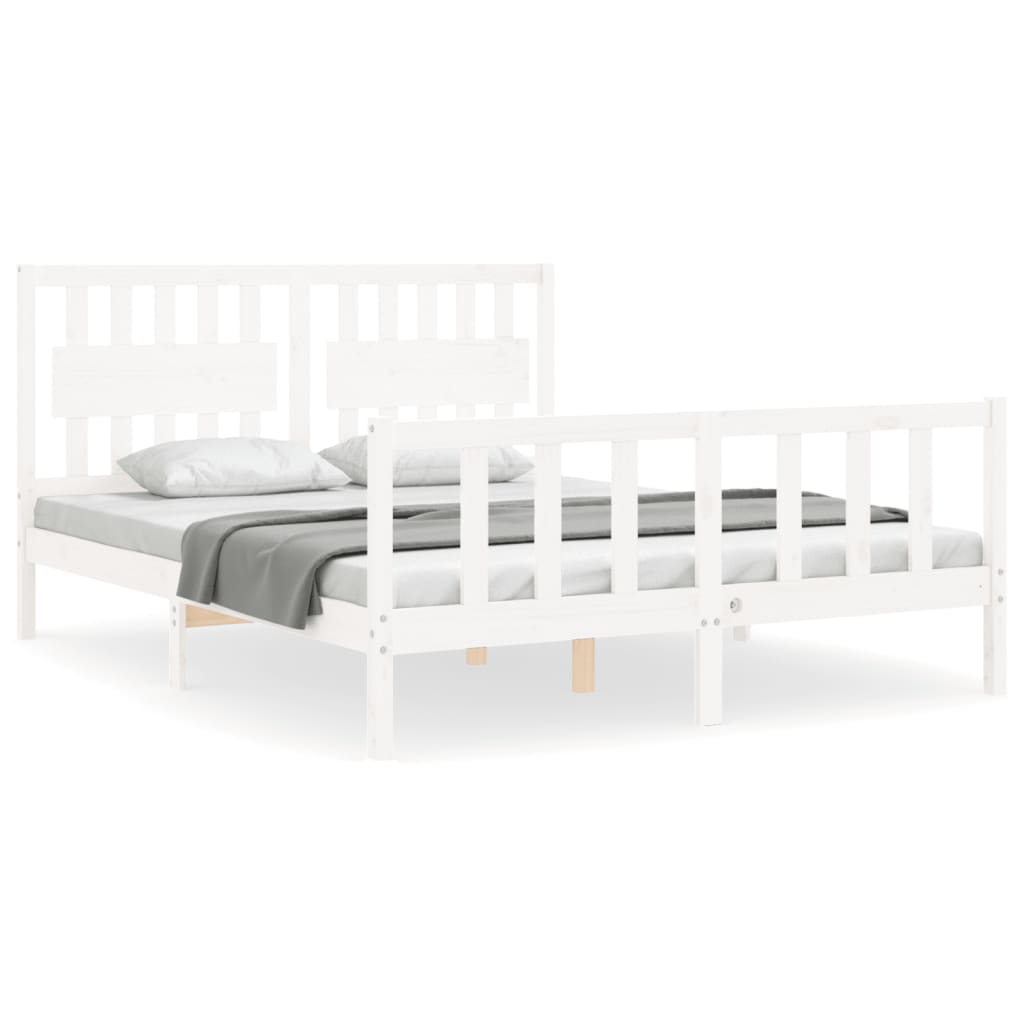 vidaXL Sengeramme med hodegavl hvit 5FT King Size heltre