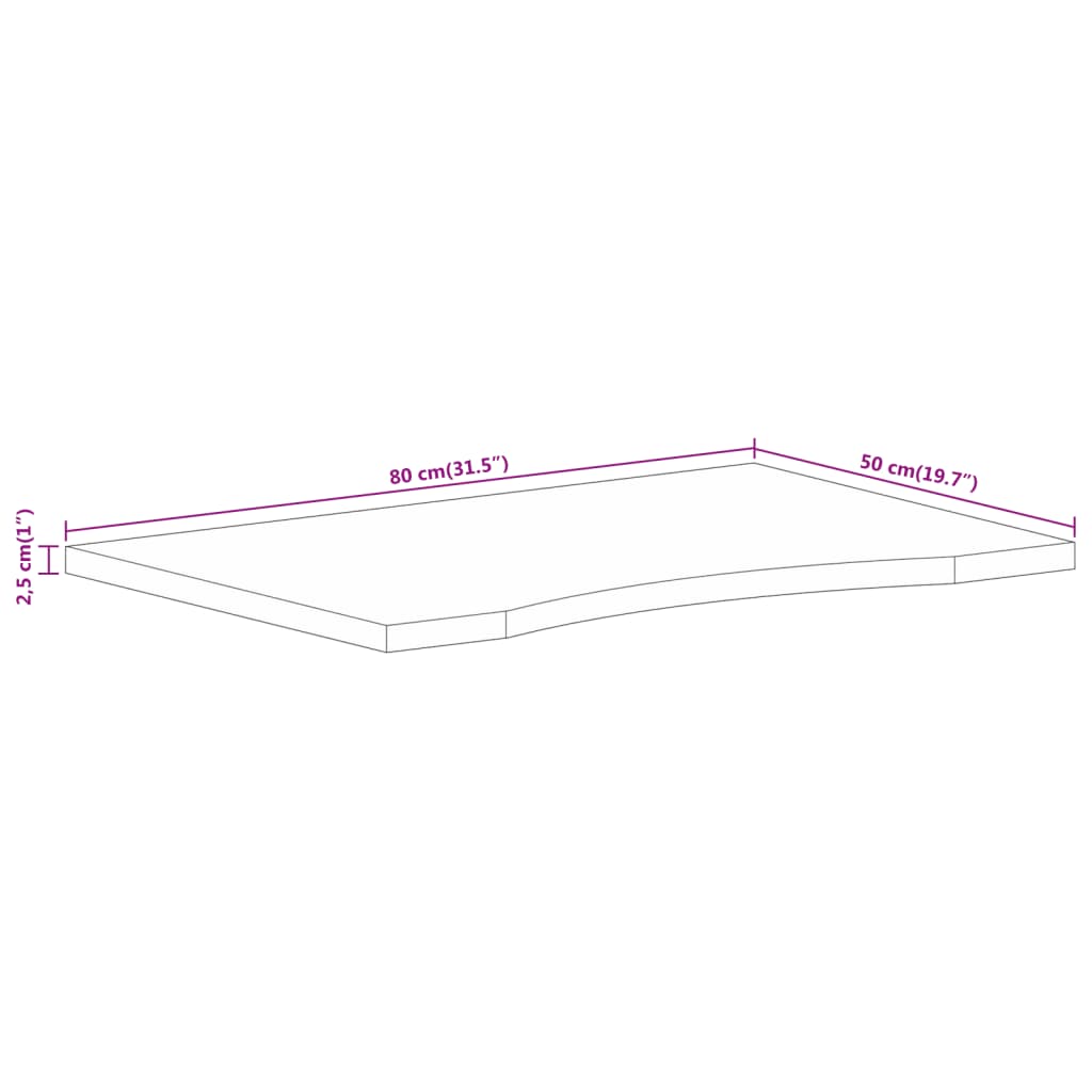 vidaXL Skrivebordsplate med kurve 80x50x2,5 cm heltre grovt mangotre