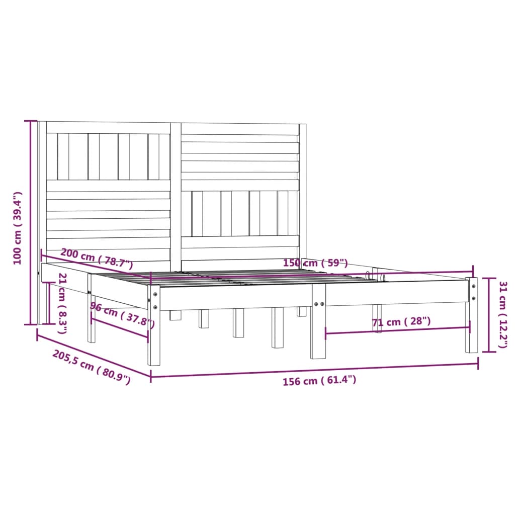 vidaXL Sengeramme uten madrass hvit 150x200 cm heltre furu