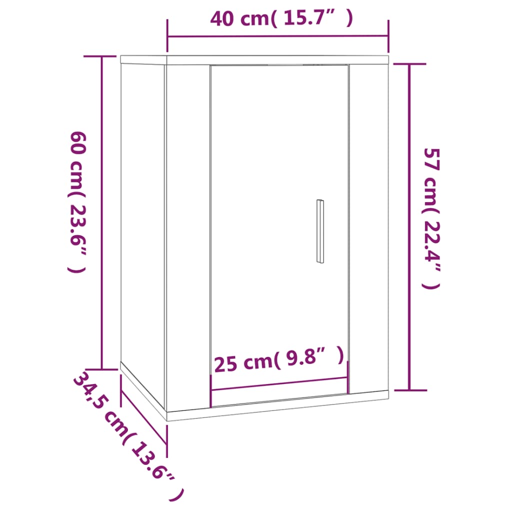 vidaXL Vegghengt TV-benk svart 40x34,5x60 cm