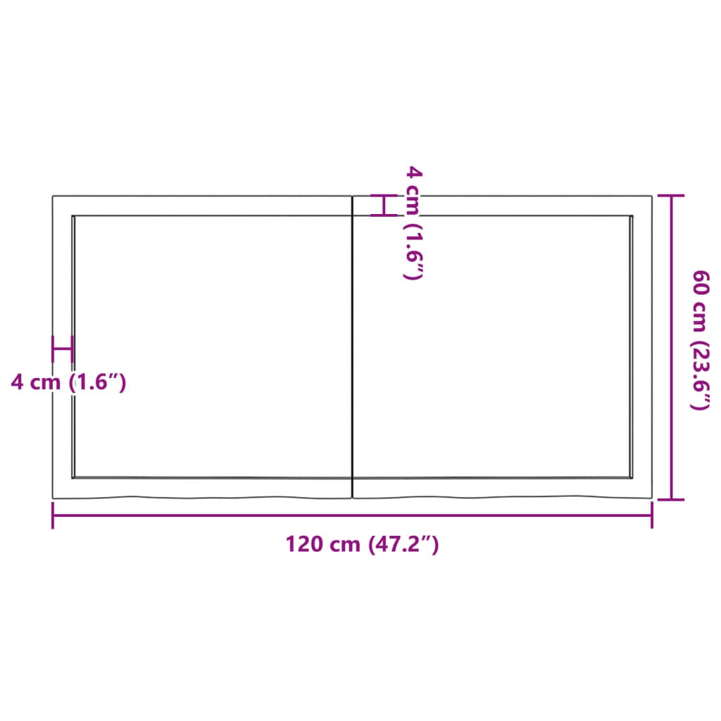 vidaXL Benkeplate til bad 120x60x(2-4) cm ubehandlet heltre