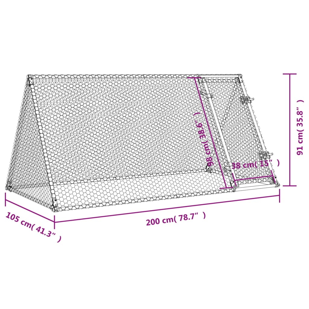 vidaXL Kyllingbur sølv 200x105x91 cm galvanisert stål