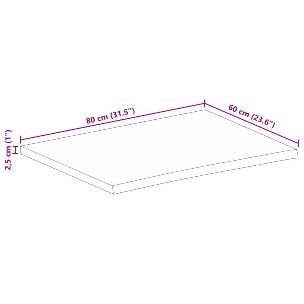 vidaXL Bordplate 80x60x2,5 cm naturlig kant heltre mango