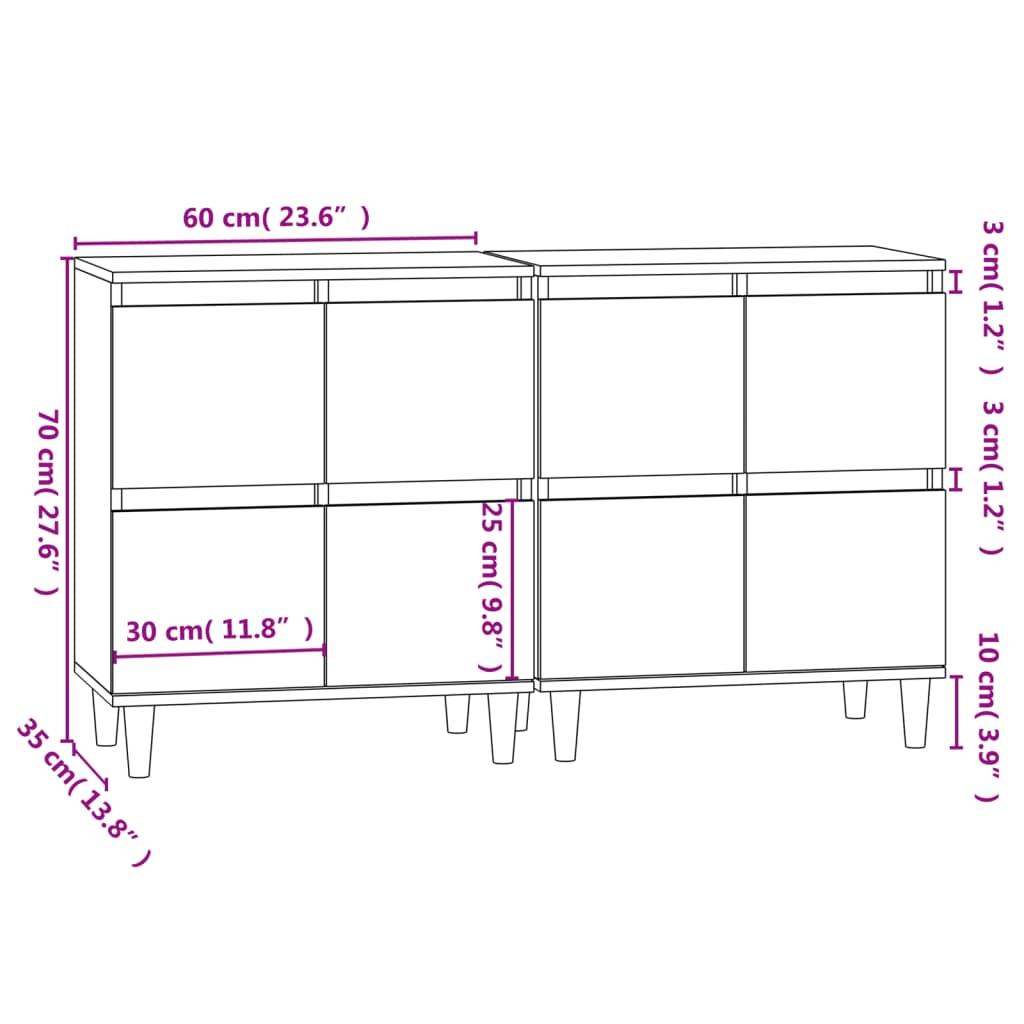 vidaXL Skjenker 2 stk sonoma eik 60x35x70 cm konstruert tre