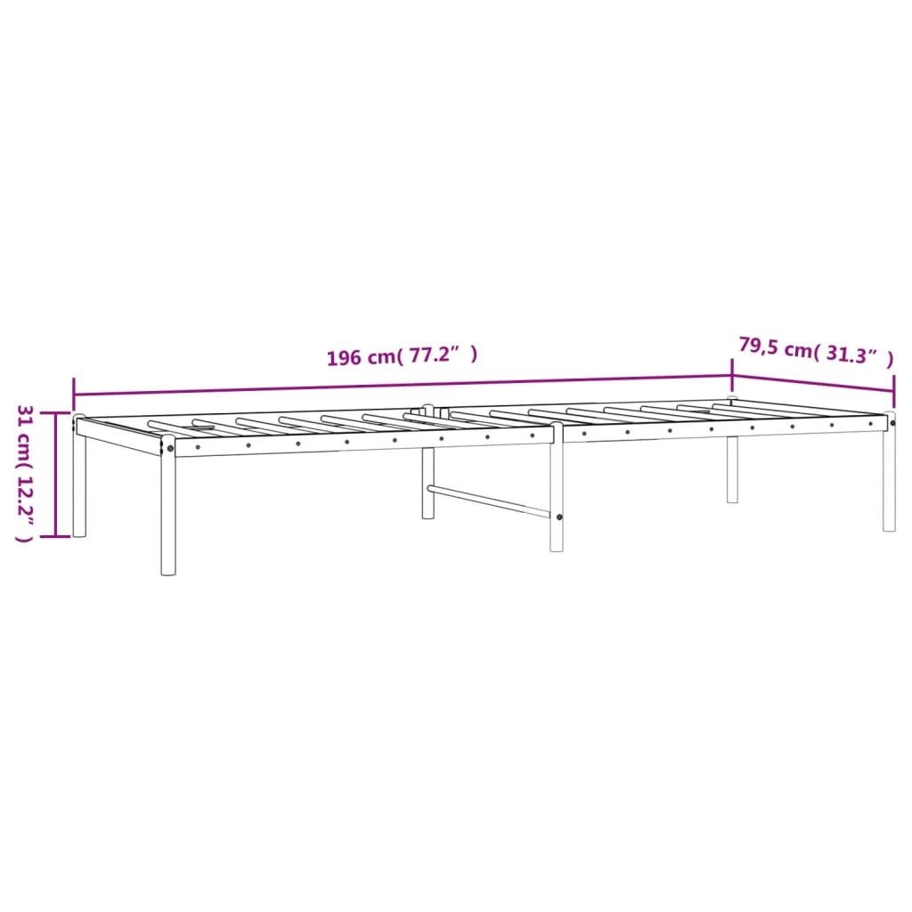 vidaXL Sengeramme i metall hvit 75x190 cm