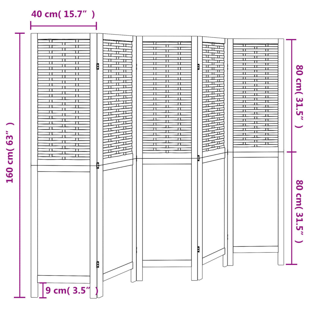 vidaXL Romdeler 5 paneler hvit heltre keisertre