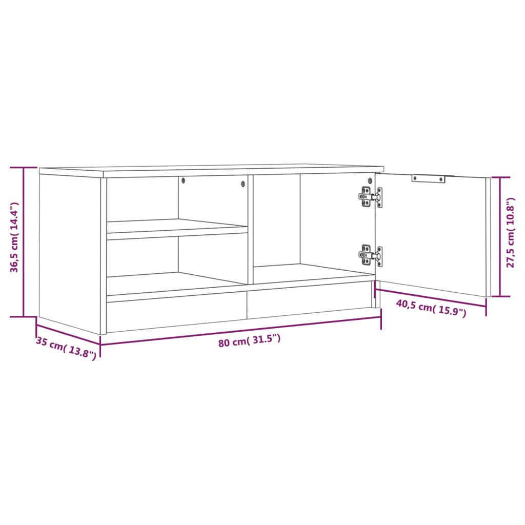 vidaXL TV-benker 2 stk svart 80x35x36,5 cm konstruert tre