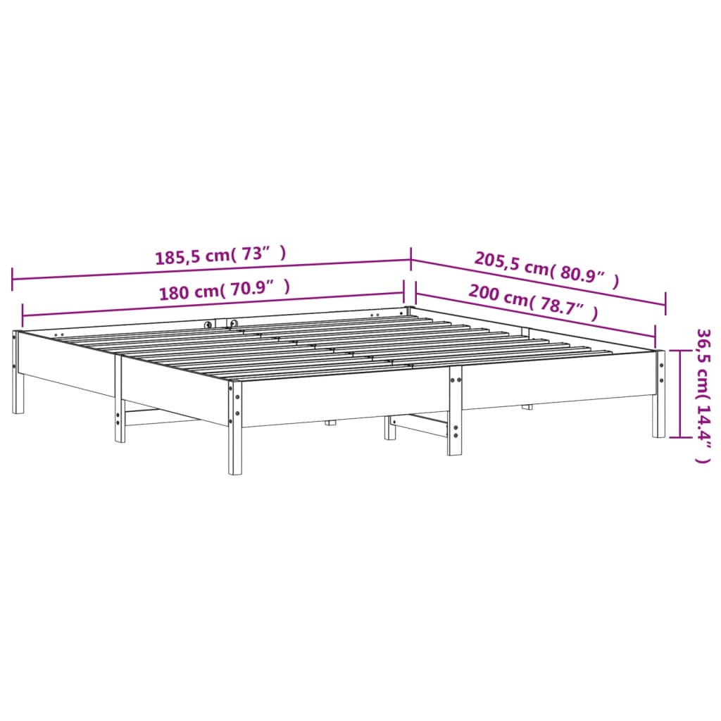 vidaXL Sengeramme uten madrass voksbrun 180x200 cm heltre furu