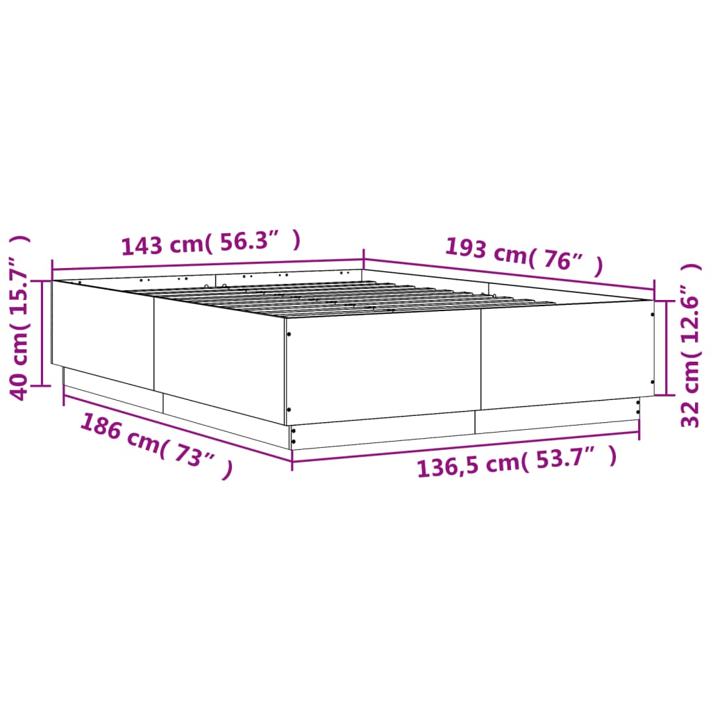 vidaXL Sengeramme røkt eik 140x190 cm konstruert tre