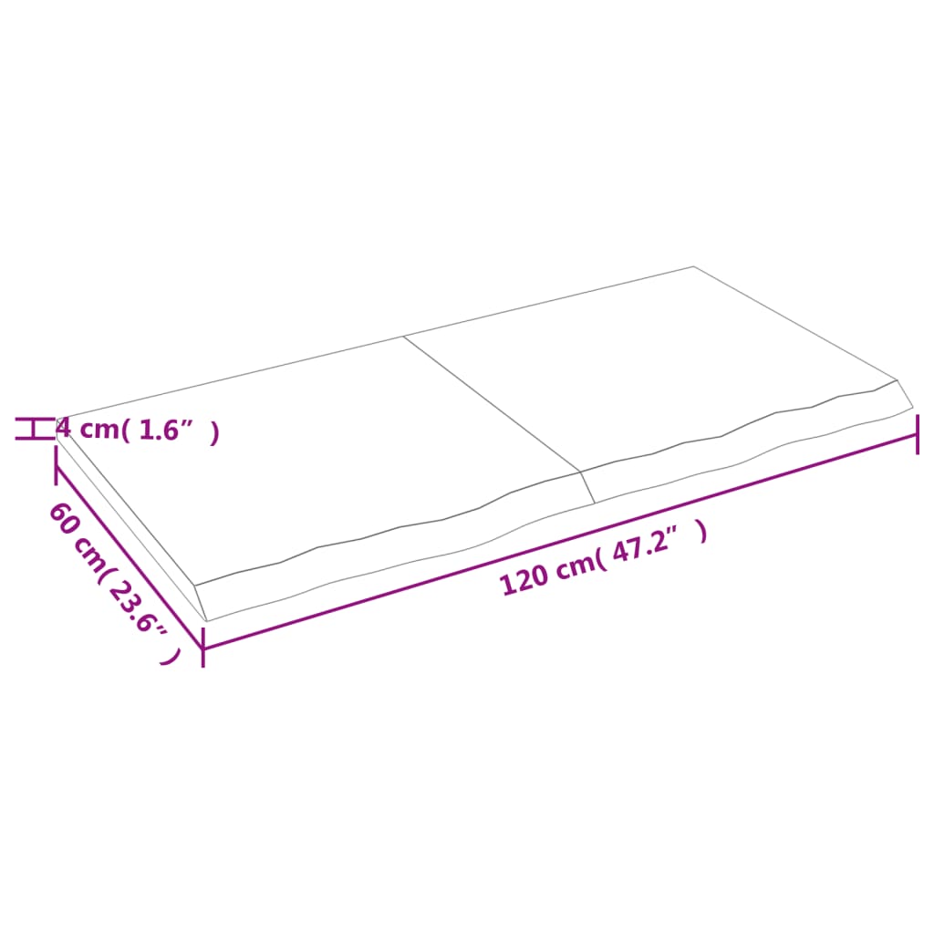 vidaXL Bordplate lysebrun 120x60x(2-4) cm behandlet heltre eik