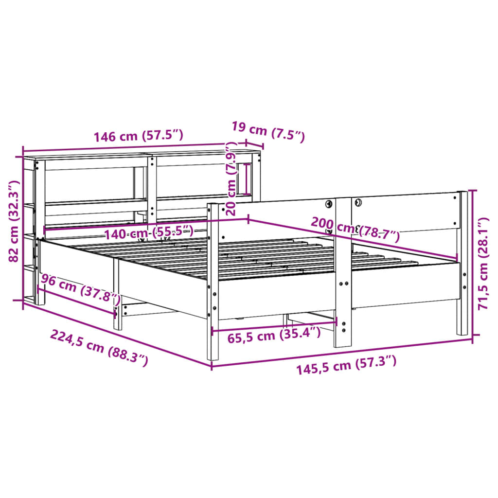 vidaXL Sengeramme uten madrass voksbrun 140x200 cm heltre furu