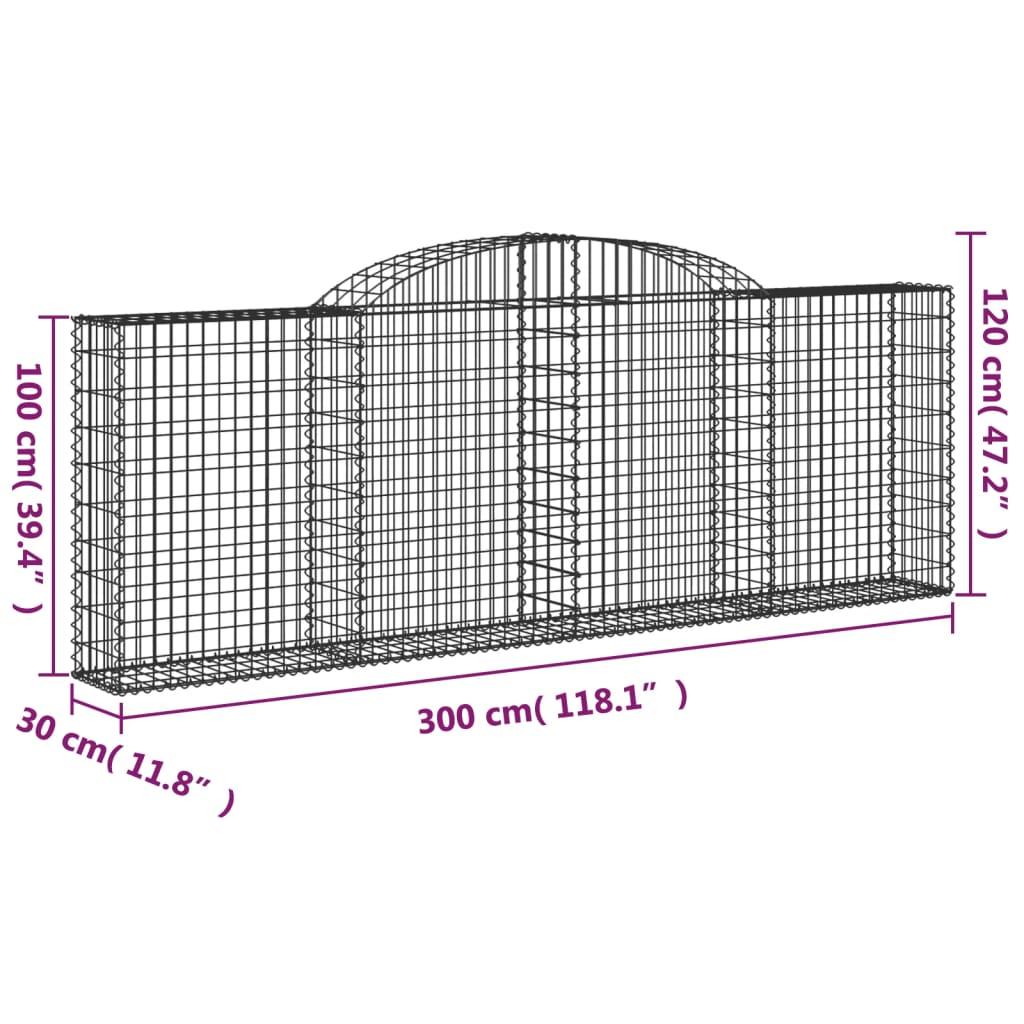 vidaXL Gabionkurver buede 13 stk 300x30x100/120 cm galvanisert jern