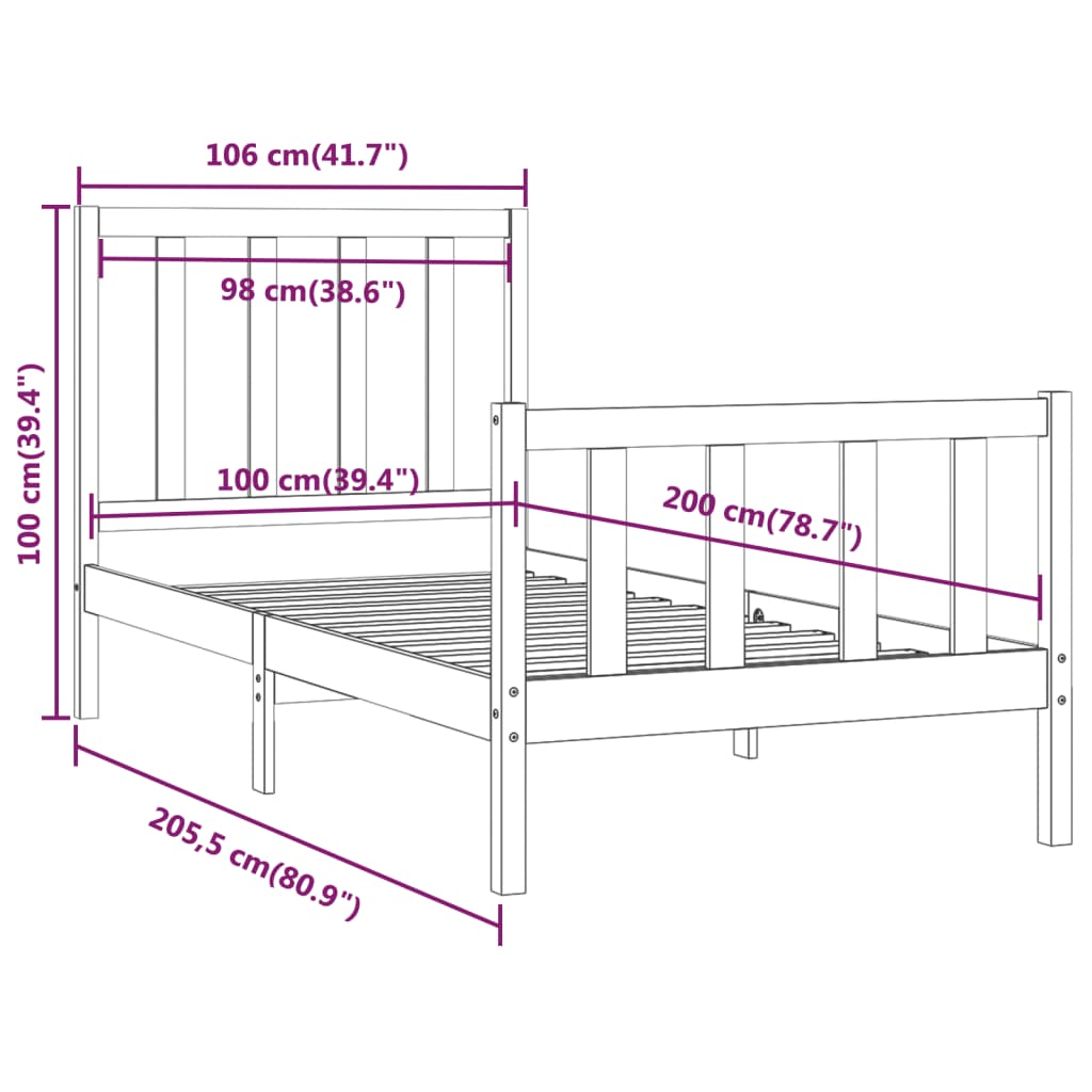 vidaXL Sengeramme hvit heltre 100x200 cm