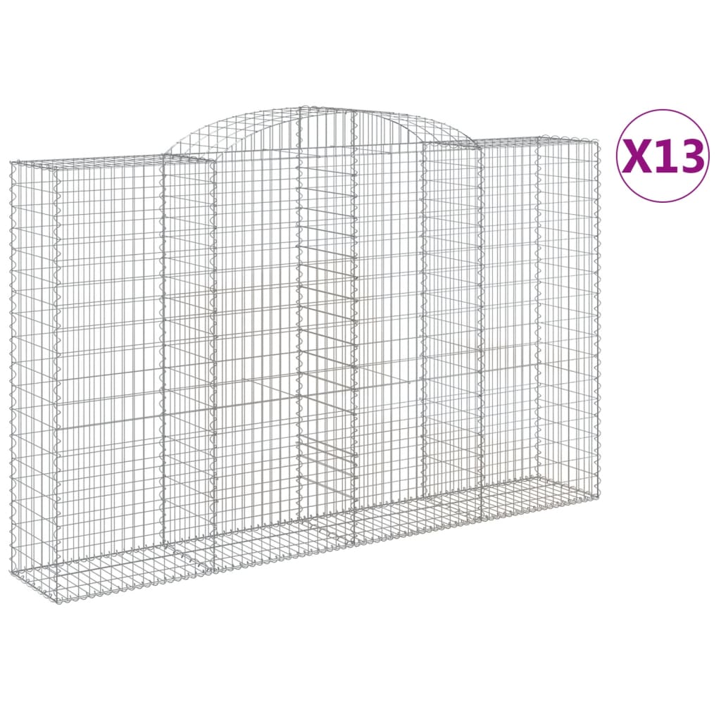 vidaXL Gabionkurver buede 13 stk 300x50x180/200 cm galvanisert jern