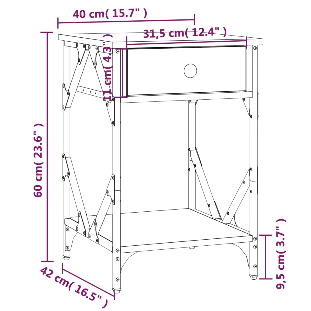 vidaXL Nattbord sonoma eik 40x42x60 cm konstruert tre