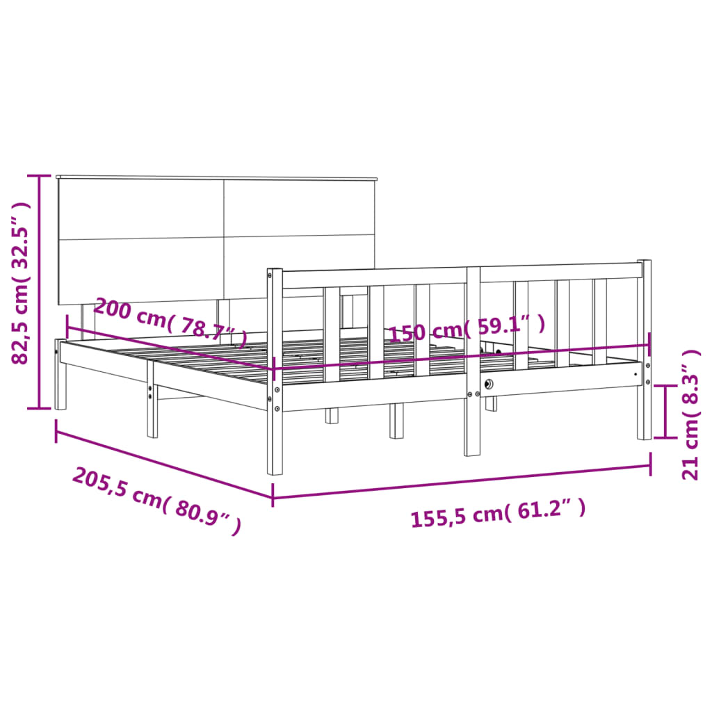 vidaXL Sengeramme med hodegavl honningbrun King Size heltre