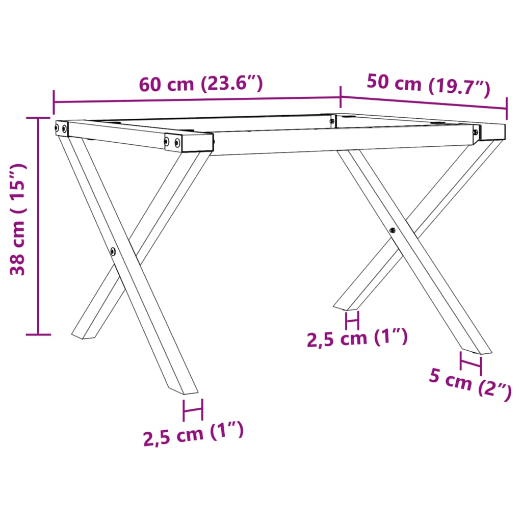 vidaXL Ben for salongbord X-ramme 60x50x38 cm støpejern