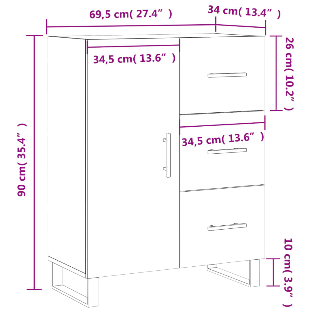 vidaXL Skjenk betonggrå 69,5x34x90 cm konstruert tre