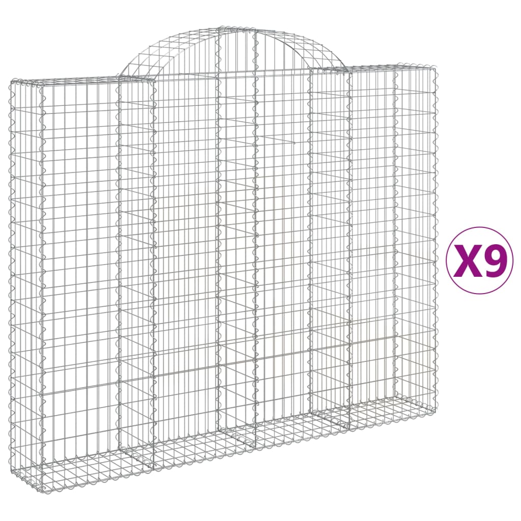 vidaXL Gabionkurver buede 9 stk 200x30x160/180 cm galvanisert jern