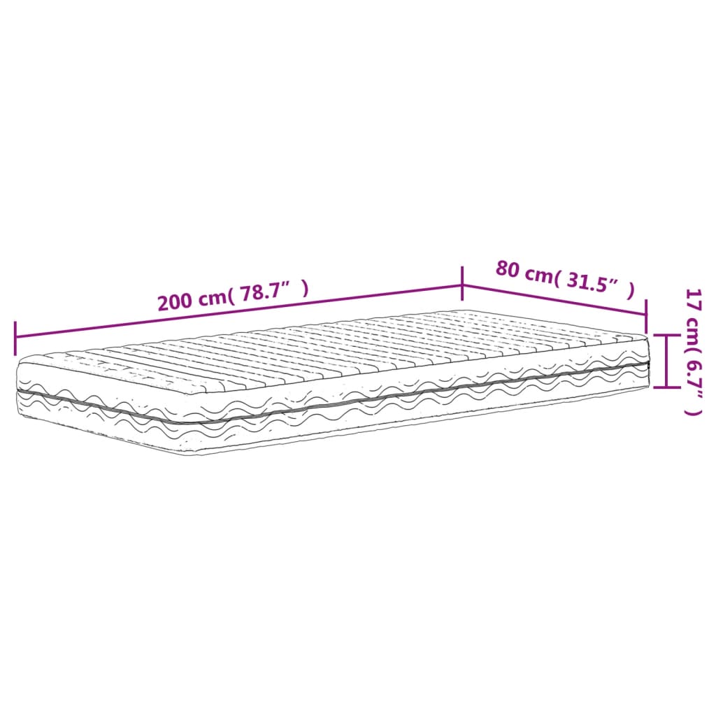 vidaXL Skummadrass hvit 80x200 cm hardhet H2 H3