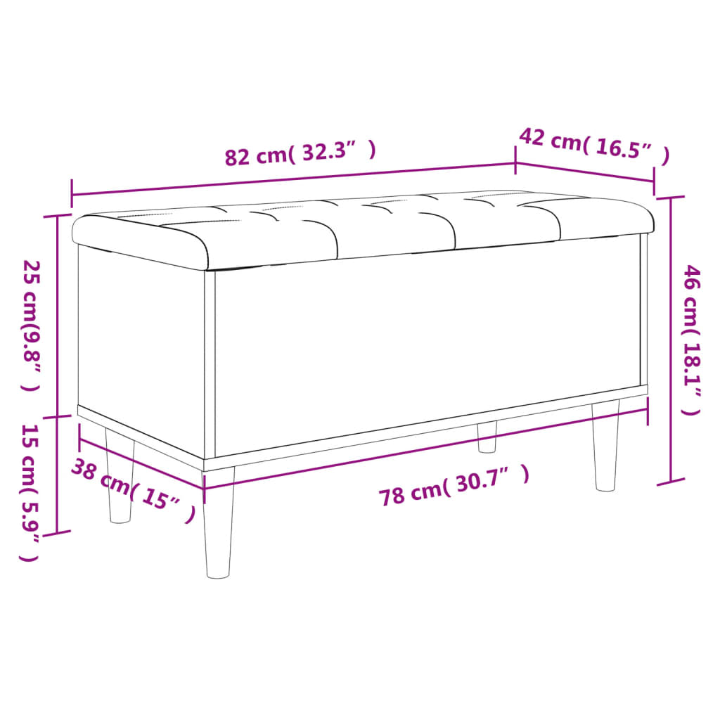 vidaXL Oppbevaringsbenk grå sonoma 82x42x46 cm konstruert tre