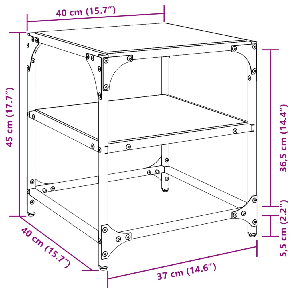 vidaXL Salongbord med svart glassplate 2 stk 40x40x45 cm stål