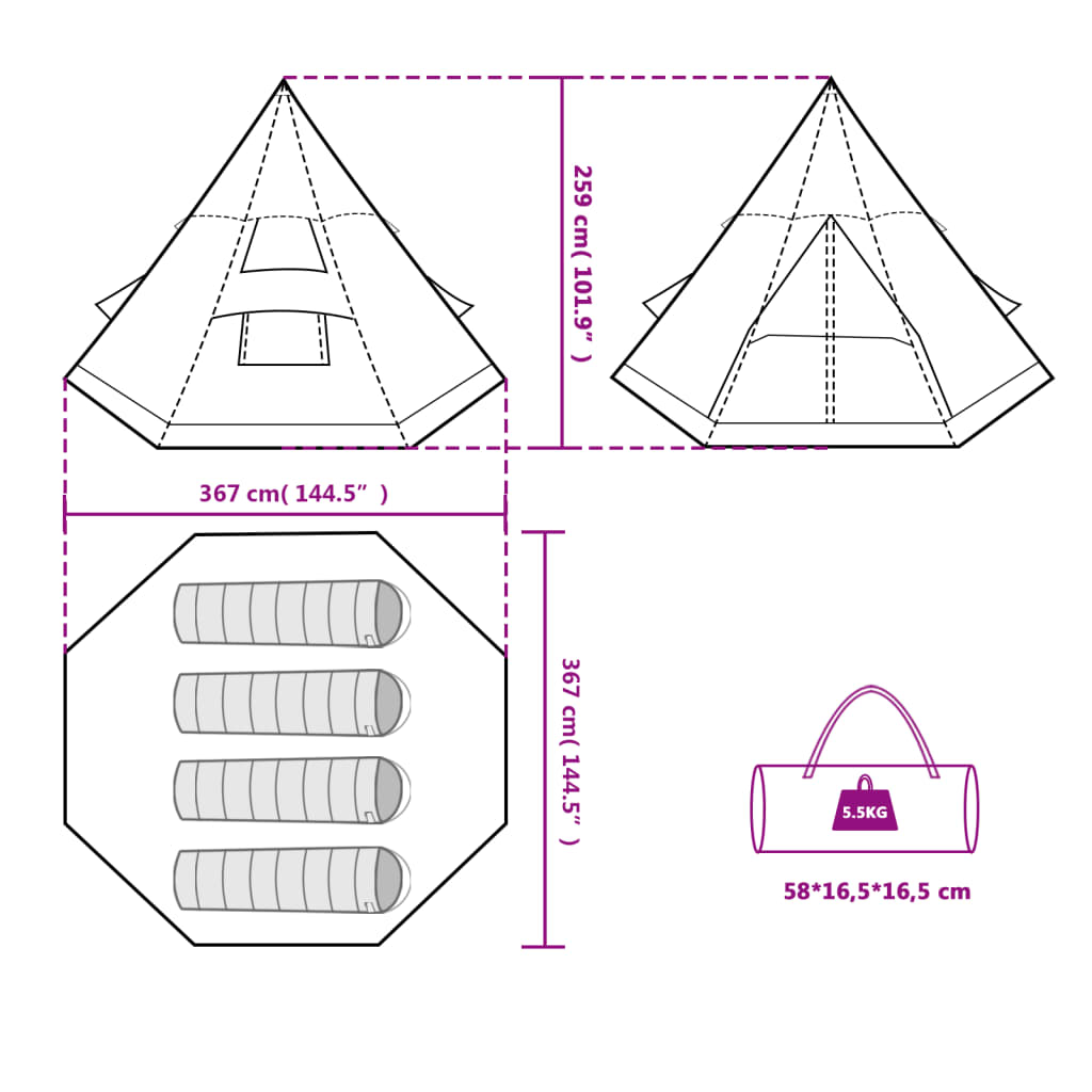 vidaXL Campingtelt tipi 4 personer blå vanntett