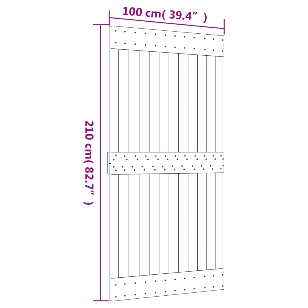 vidaXL Skyvedør med monteringstilbehør 100x210 cm heltre furu