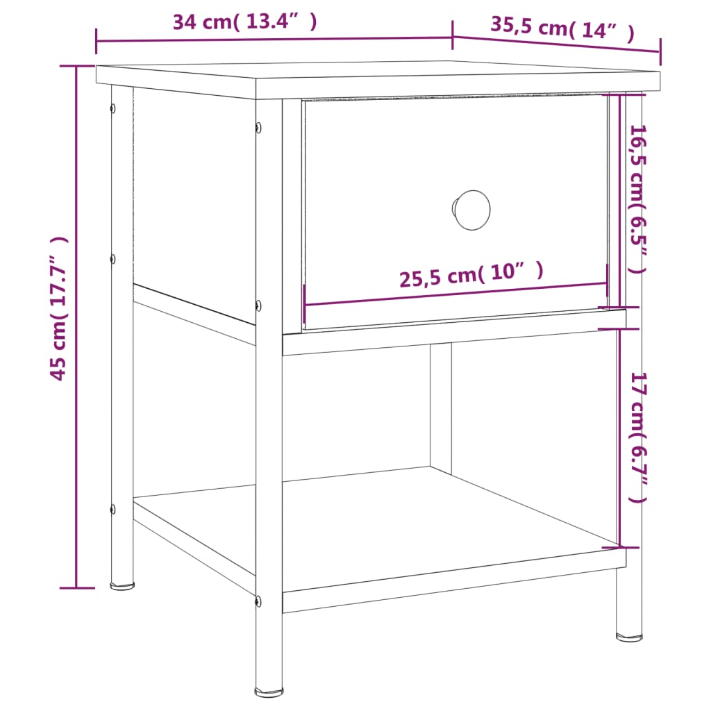 vidaXL Nattbord 2 stk brun eik 34x35,5x45 cm konstruert tre