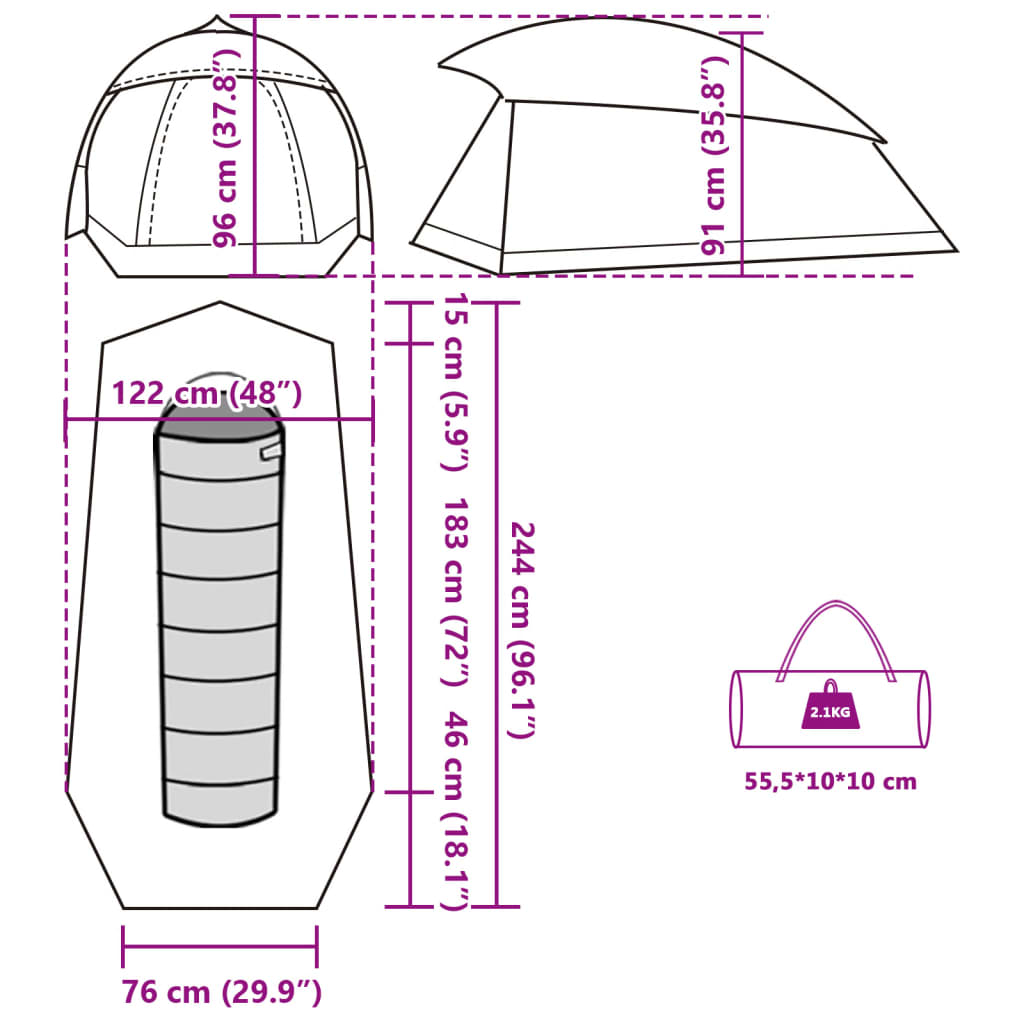 vidaXL Kuppeltelt for camping 1 person grønn vanntett