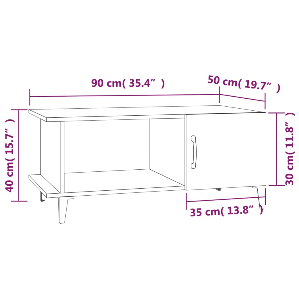 vidaXL Salongbord grå sonoma 90x50x40 cm konstruert tre