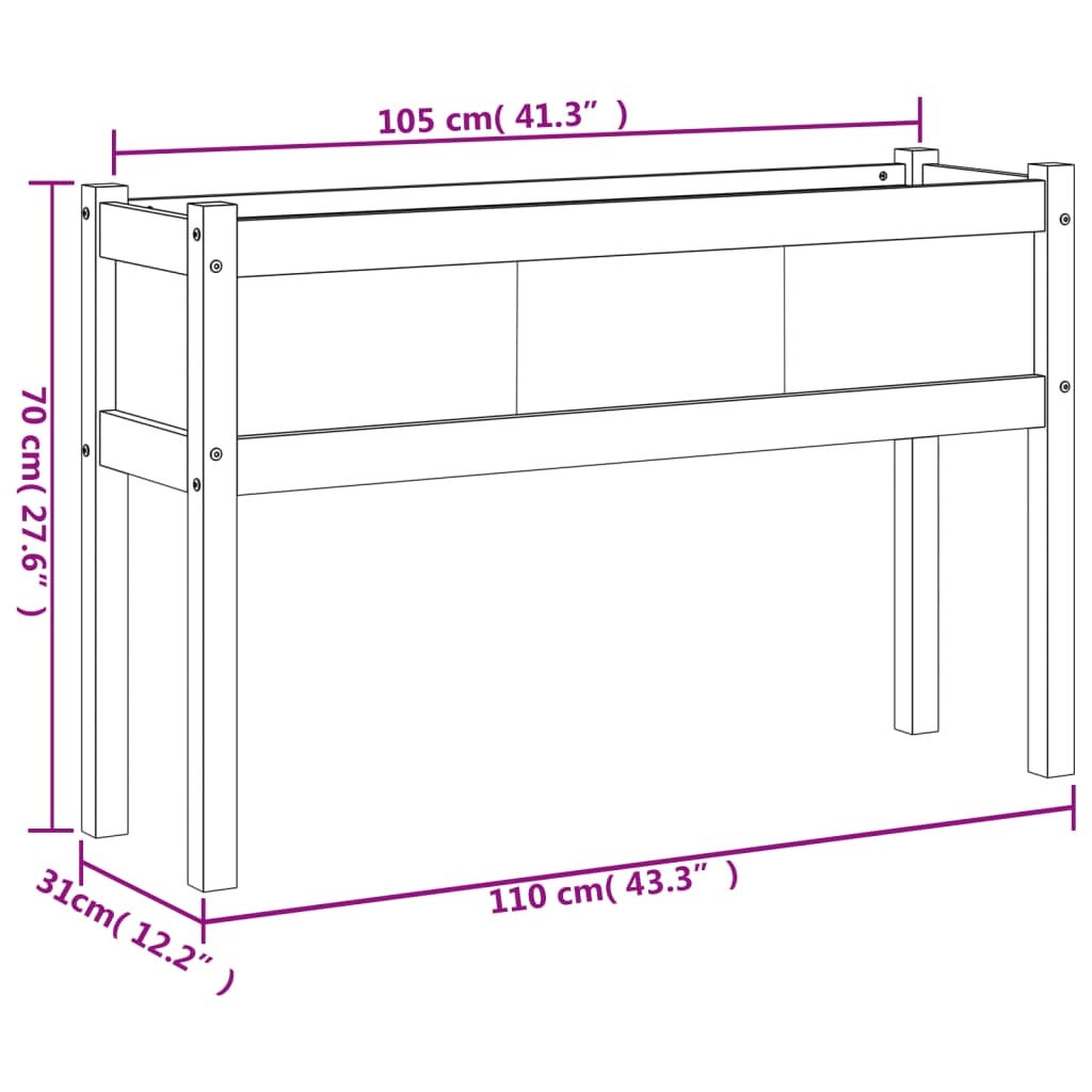 vidaXL Hageplantekasse med ben 110x31x70 cm heltre furu