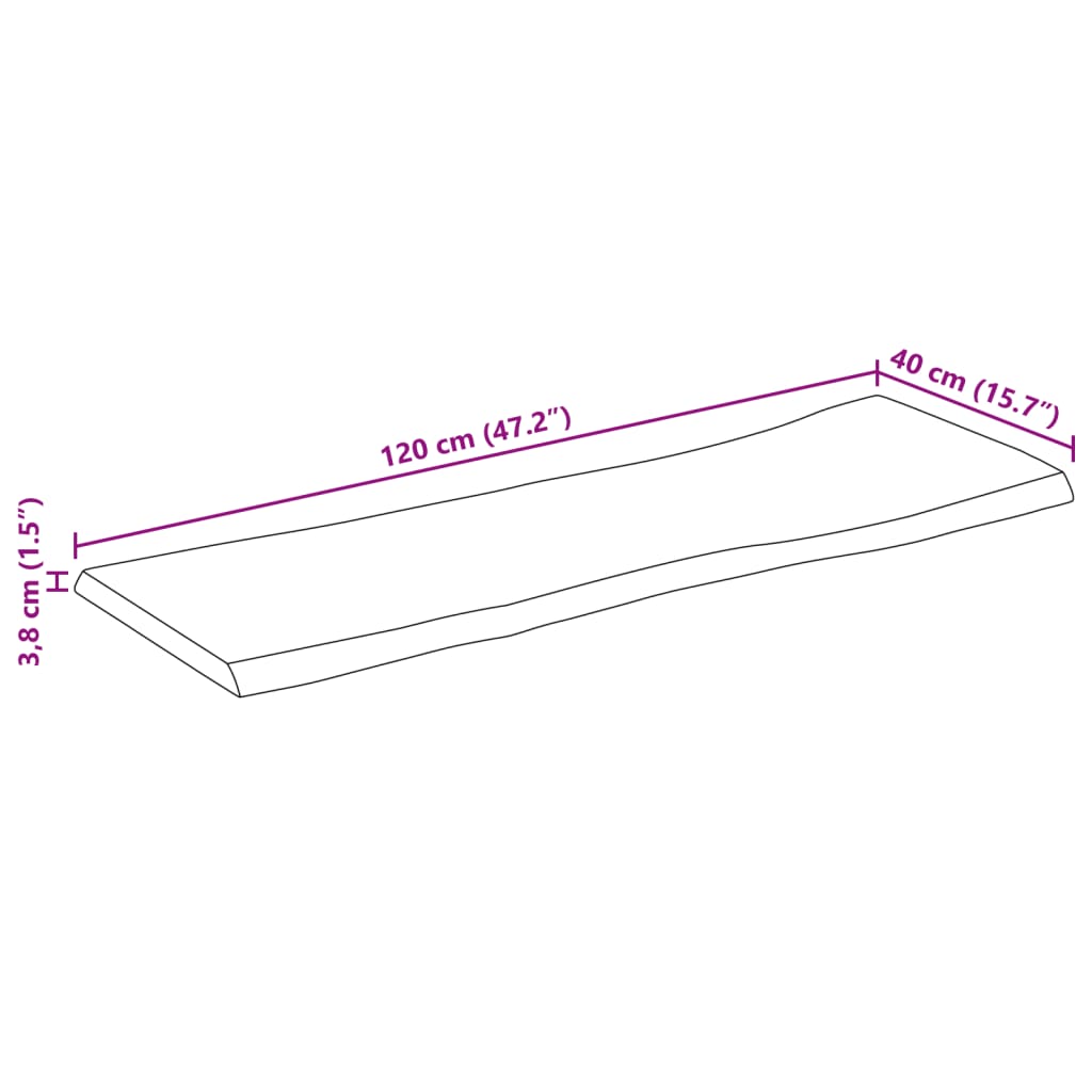 vidaXL Bordplate 120x40x3,8 cm naturlig kant heltre mango