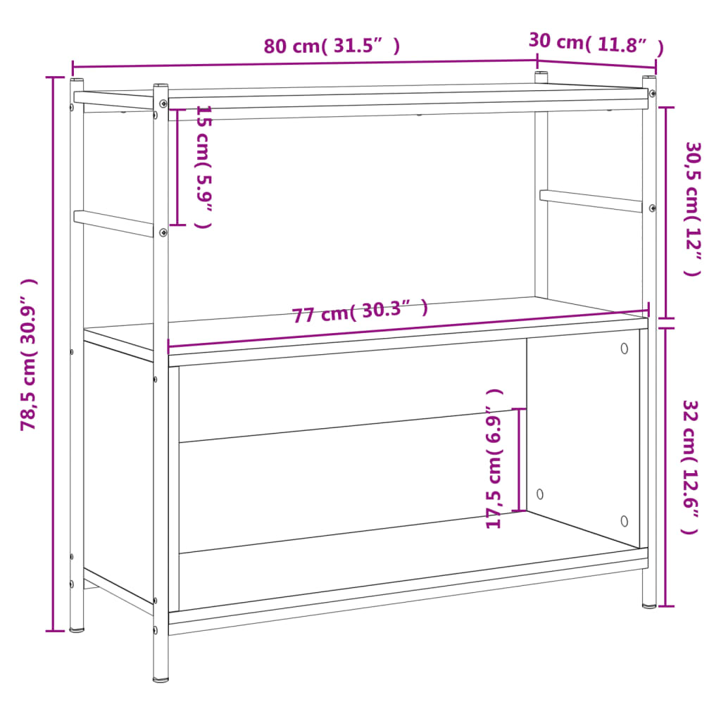 vidaXL Bokhylle brun eik 80x30x78,5 cm konstruert tre og jern